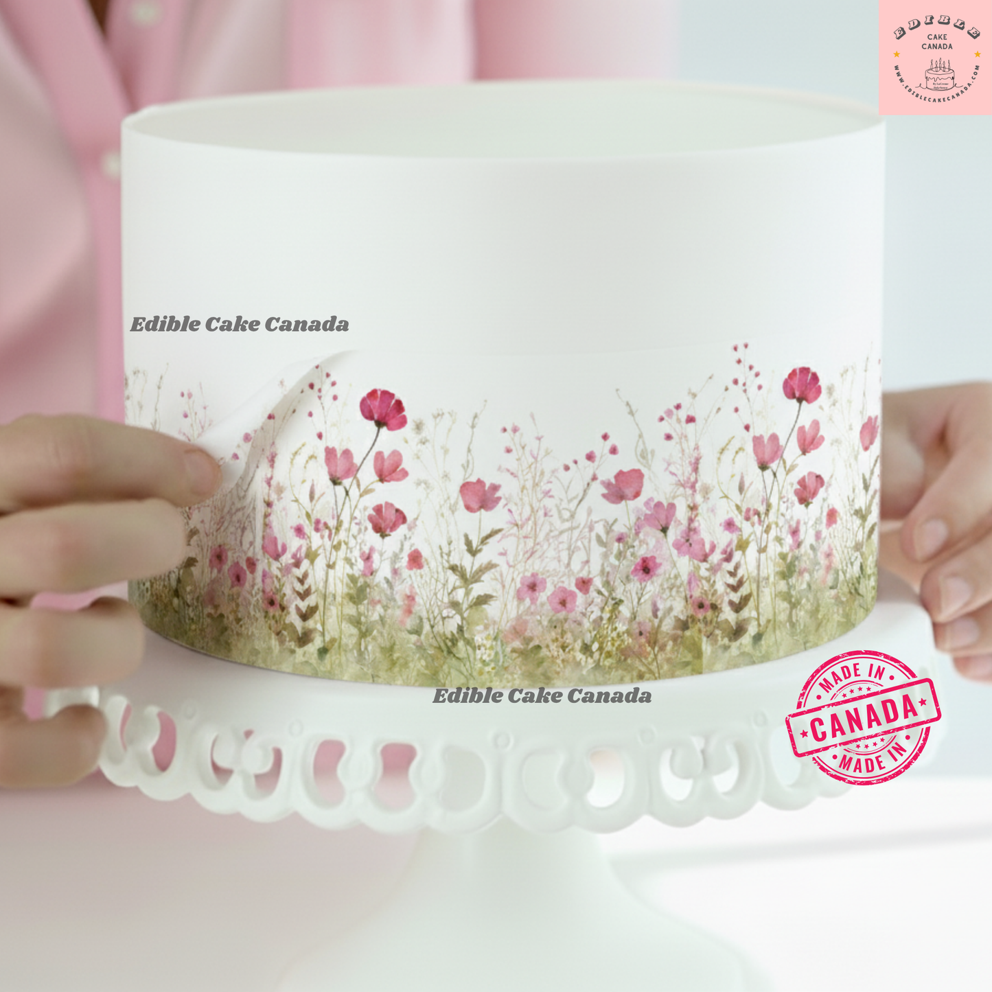 Edible Wildflowers Border Ribbon Cake Wrap – Icing Sheet (8"x10")