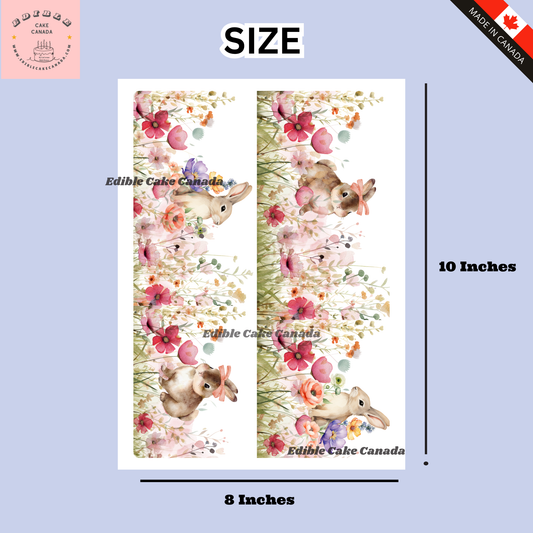 Edible Rabbit & Wildflowers Cake Wrap – Icing Sheet (8"x10")