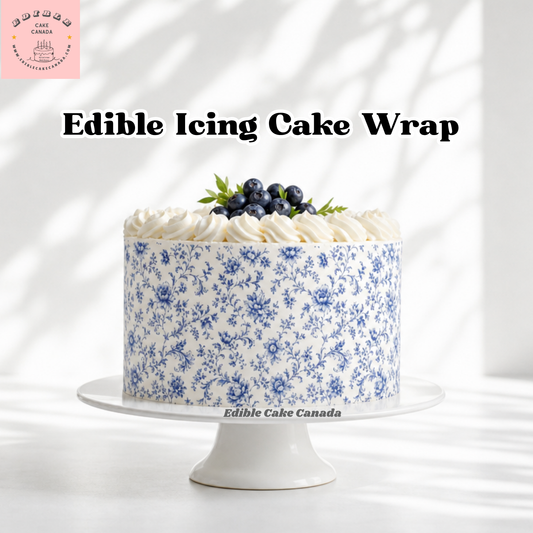 Edible icing sheet 8x10 blue rose French toile cake wrap custom frosting sheet