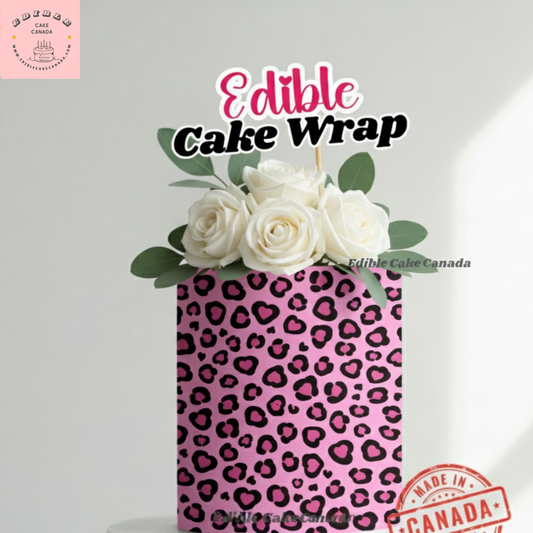 Edible Cake Wrap – Pink Leopard & Heart Pattern (8"x10")