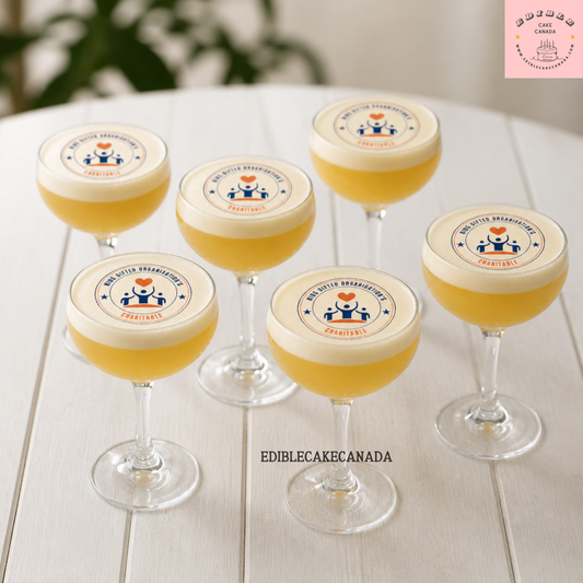 Edible WAFER Drink Toppers : Custom Corporate Bulk Event Branding for drink | Personalized Wedding Drink Wafer topper