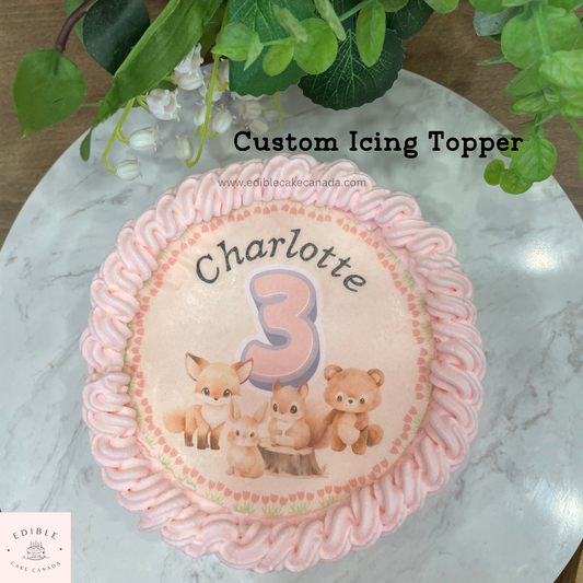 Feuille de glaçage comestible pour gâteau d'anniversaire des bois | Décoration de gâteau comestible personnalisée avec animaux d'anniversaire pour enfant