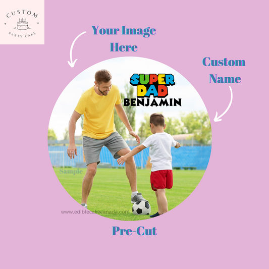 Topper de gâteau photo comestible pour la fête des pères | Papier glacé personnalisé avec image photo de papa