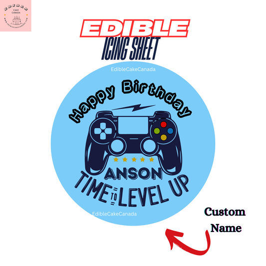 Décoration de gâteau d'anniversaire personnalisée en forme de manette de jeu comestible | Prédécoupée