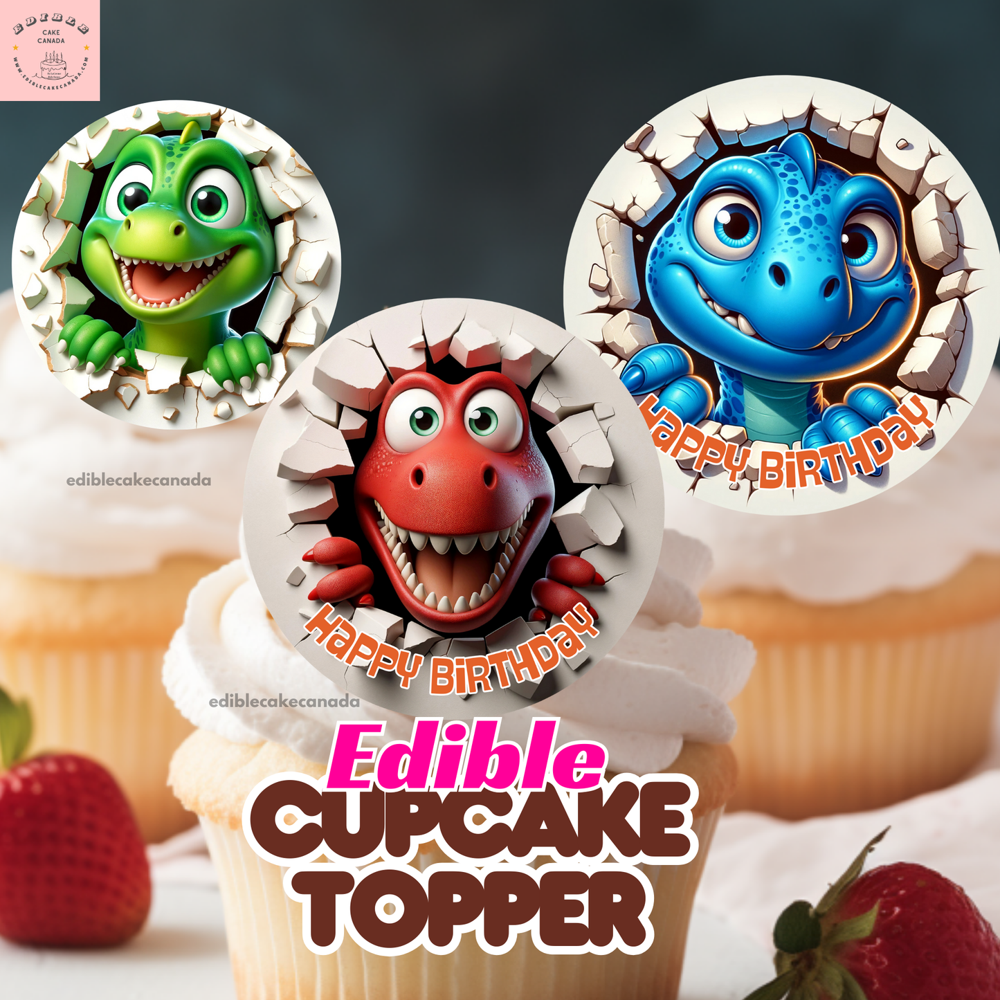 CUSTOM Edible Dinosaur Icing Frosting Sheet Cupcake | Personalized Boys Birthday Cake | Dinosaur Cupcake Topper