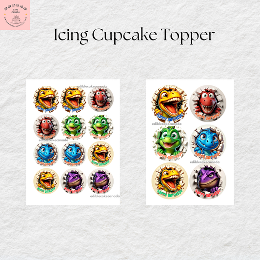 CUSTOM Edible Dinosaur Icing Frosting Sheet Cupcake | Personalized Boys Birthday Cake | Dinosaur Cupcake Topper