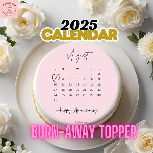 Custom 2025 Calendar Edible Image Wafer & Frosting Set | Personalized Circle Heart shape Topper | Birthday Burn-away bundle