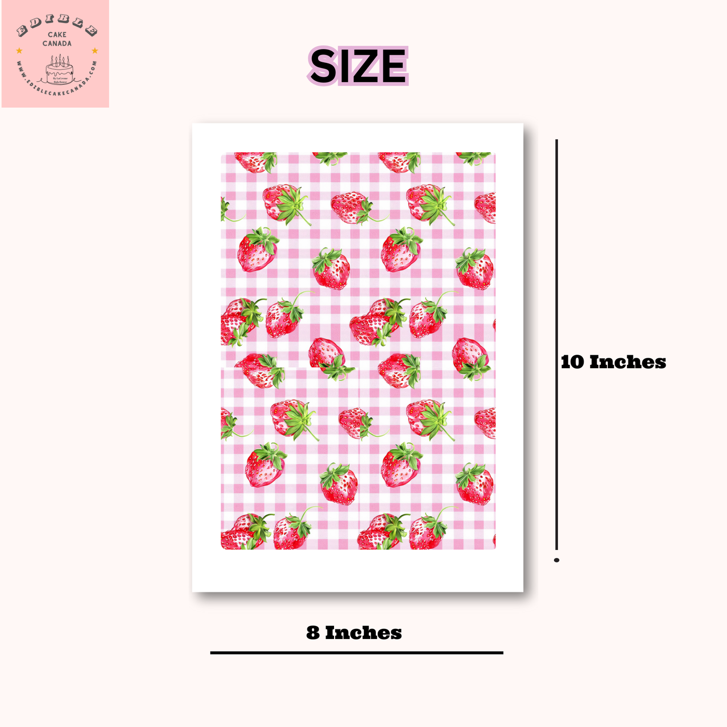 EDIBLE Pink Strawberry Gingham Edible Cake Wrap | Edible Icing Sheet for Sweet Picnic Frosting Paper for Birthday Summer Cakes