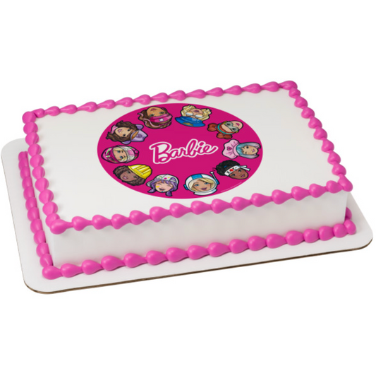 Barbie She Does It All PhotoCake edible image cake topper processed in Canada
Licensed Barbie edible icing sheet cake topper for birthday cakes
Barbie She Does It All edible cake decoration for themed parties
PhotoCake Edible Image Barbie cake topper on icing sheet
Barbie birthday cake topper edible image Canada