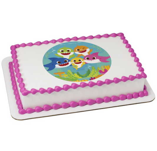 Baby Shark Ruling the Sea PhotoCake edible image cake topper processed in Canada
Licensed Baby Shark edible icing sheet for birthday cakes
Baby Shark cake topper with colourful underwater design
PhotoCake Edible Image Baby Shark Ruling the Sea cake decoration
Kids Baby Shark birthday cake edible topper Canada