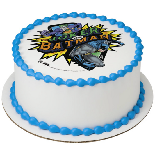 The Joker vs The Batman™ licensed PhotoCake® edible cake topper printed in Canada
Batman and Joker edible icing image cake decoration for birthday cakes
Licensed PhotoCake® Edible Image® The Joker vs The Batman™ cake topper Canada
Superhero themed edible icing sheet for Batman birthday cake
The Joker vs The Batman™ edible image topper for cakes and desserts