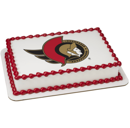 Officially licensed Ottawa Senators NHL® PhotoCake® edible image cake topper printed in Canada on white edible frosting sheet
