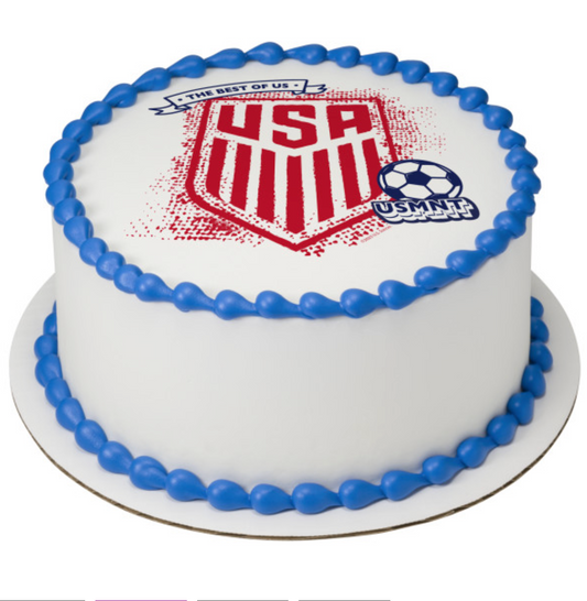 Officially licensed U.S. Soccer The Best of U.S. PhotoCake® Edible Image® icing cake topper, vibrant full-colour print, available in Canada