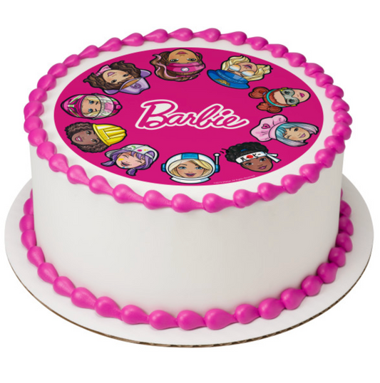 Barbie She Does It All PhotoCake edible image cake topper processed in Canada
Licensed Barbie edible icing sheet cake topper for birthday cakes
Barbie She Does It All edible cake decoration for themed parties
PhotoCake Edible Image Barbie cake topper on icing sheet
Barbie birthday cake topper edible image Canada