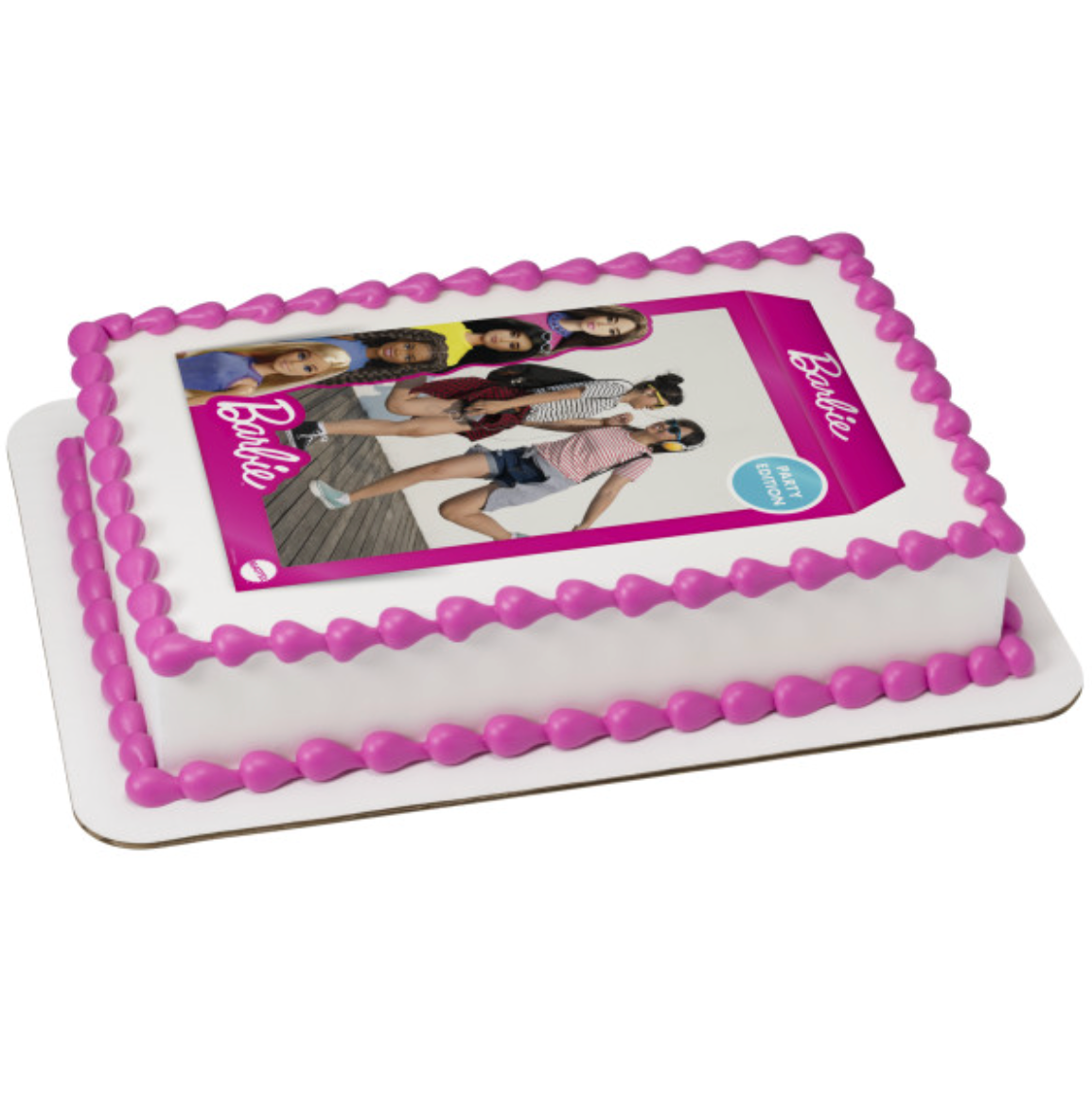 Barbie themed edible icing sheet cake topper processed in Canada