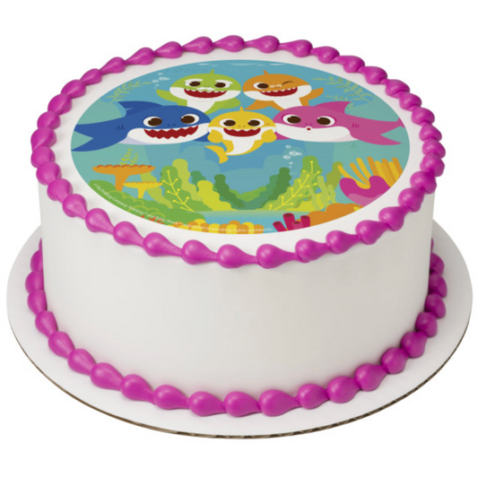 Baby Shark Ruling the Sea PhotoCake edible image cake topper processed in Canada
Licensed Baby Shark edible icing sheet for birthday cakes
Baby Shark cake topper with colourful underwater design
PhotoCake Edible Image Baby Shark Ruling the Sea cake decoration
Kids Baby Shark birthday cake edible topper Canada