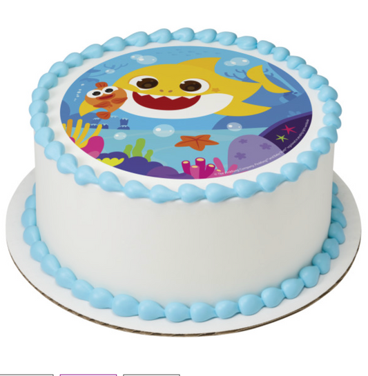 Baby Shark Ruling the Sea PhotoCake edible image cake topper processed in Canada
Licensed Baby Shark edible icing sheet for birthday cakes
Baby Shark cake topper with colourful underwater design
PhotoCake Edible Image Baby Shark Ruling the Sea cake decoration
Kids Baby Shark birthday cake edible topper Canada