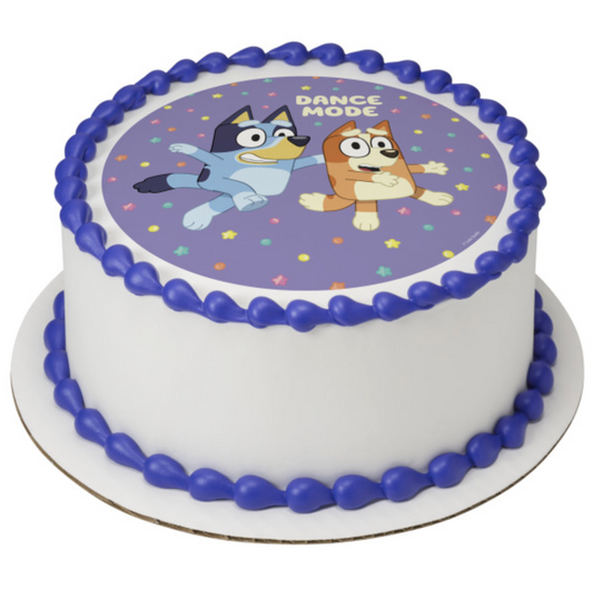 Bluey Dance Mode licensed PhotoCake edible image icing cake topper processed in Canada
