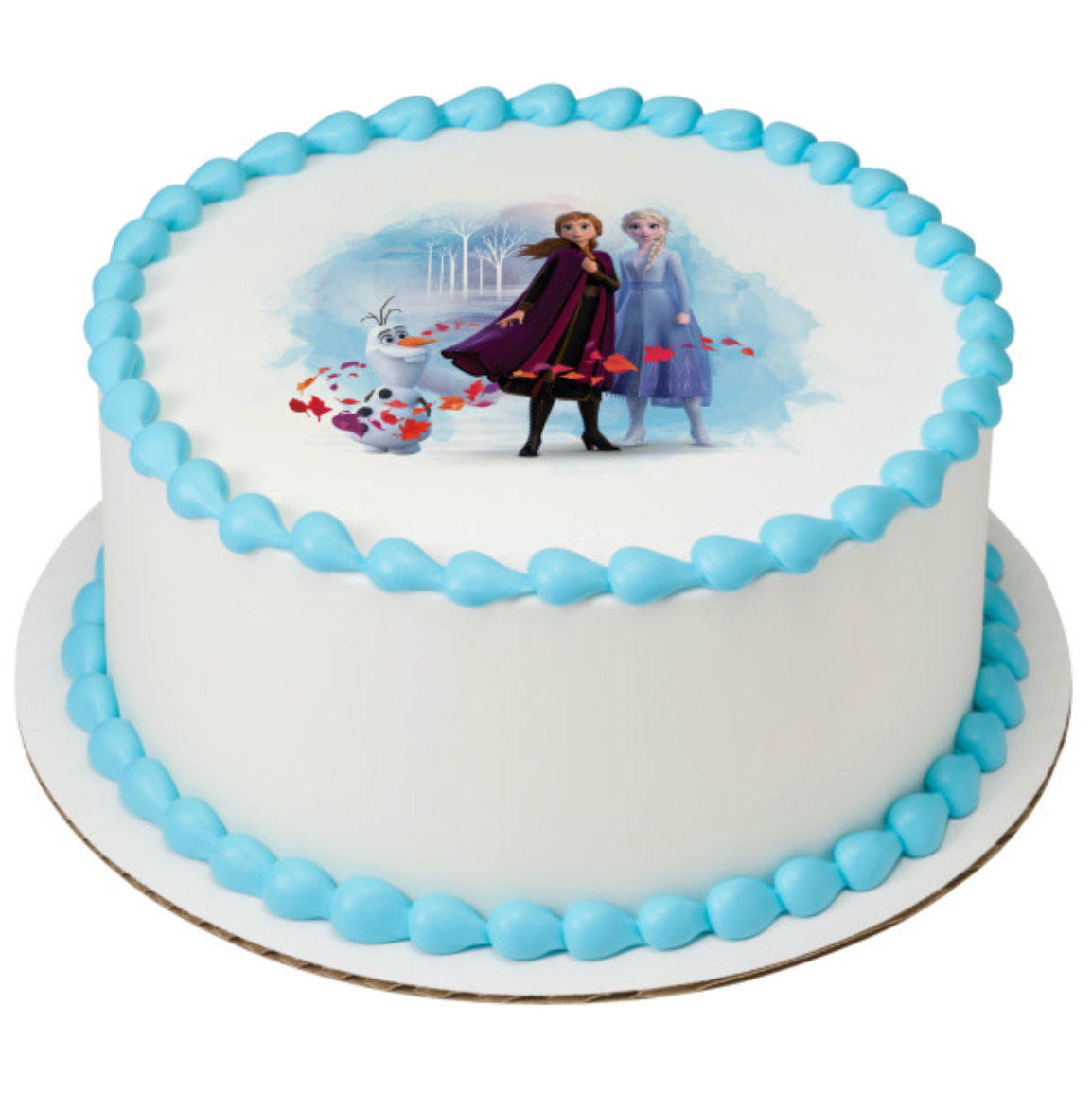 Official licensed Frozen II edible icing cake topper featuring Elsa Anna and Olaf