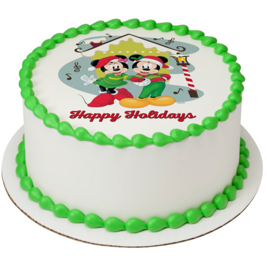 Mickey Mouse and Minnie Mouse Happy Holidays edible cake topper PhotoCake image
Licensed PhotoCake edible image featuring Mickey Mouse and Minnie Mouse for holiday cakes
Happy Holidays Mickey and Minnie edible icing sheet cake decoration
Christmas Mickey Mouse and Minnie Mouse edible cake topper printed in Canada
Disney holiday edible image cake topper for festive cakes and desserts
Mickey and Minnie holiday PhotoCake edible icing topper for cakes
Licensed Mickey Mouse Minnie Mouse Happy H