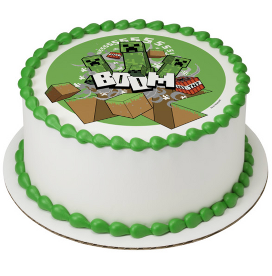 Minecraft Boom PhotoCake® Edible Image® icing cake topper processed in Canada