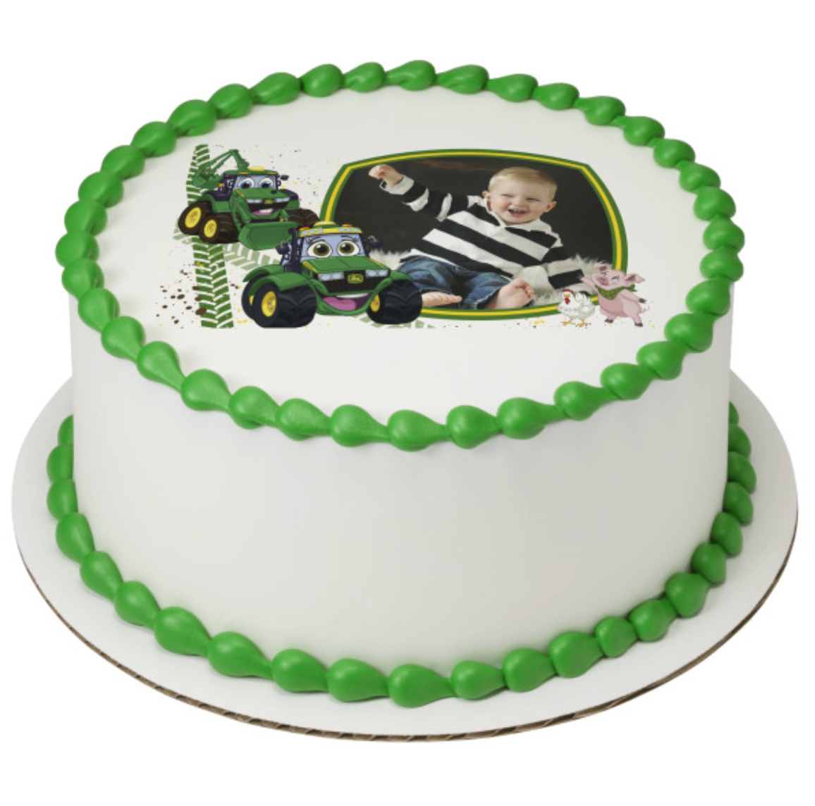 John Deere and Friends PhotoCake edible icing cake topper
Licensed John Deere edible image frame for birthday cake
John Deere tractor themed edible cake topper printed in Canada
PhotoCake edible image frame for farm themed cake
John Deere and Friends edible icing sheet cake decoration
Licensed tractor birthday cake topper edible image