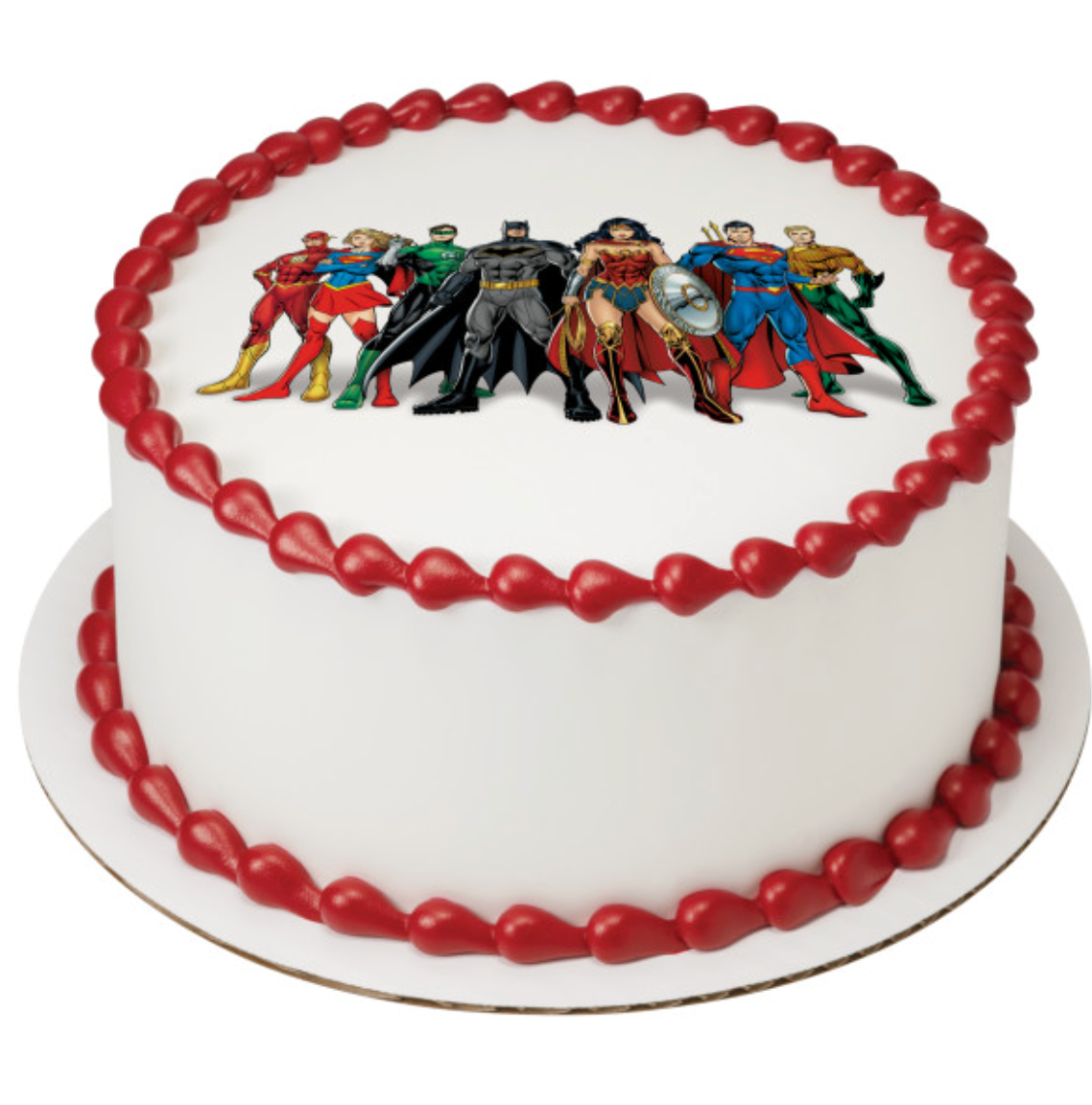 Justice League™ PhotoCake® Edible Image® icing cake topper printed in Canada