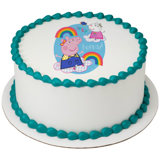 Peppa Pig™ Hip Hip Hooray PhotoCake® Edible Image® cake topper processed in Canada
Licensed Peppa Pig™ edible icing cake topper for birthday cakes
Peppa Pig™ Hip Hip Hooray edible cake image on icing sheet
PhotoCake® Edible Image® Peppa Pig™ birthday cake topper Canada
Peppa Pig™ themed edible cake decoration for kids birthday party