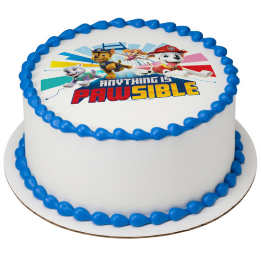 PAW Patrol Anything Is Pawsible PhotoCake Edible Image cake topper
Licensed PAW Patrol edible icing cake topper for birthday cake
PAW Patrol Anything Is Pawsible edible cake decoration processed in Canada
PhotoCake Edible Image icing sheet for PAW Patrol birthday cake
Kids PAW Patrol birthday cake topper edible icing image