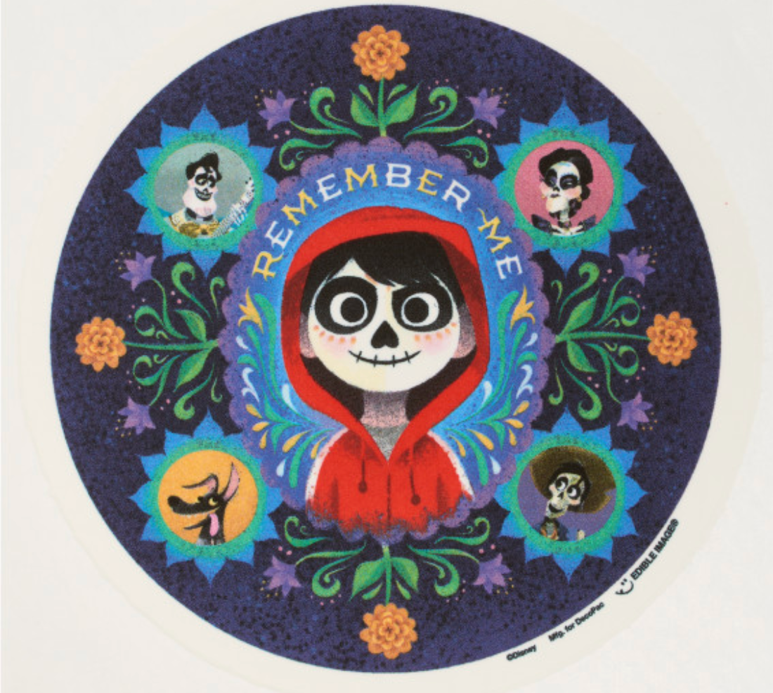 Disney and Pixar Coco Remember Me edible icing cake topper processed in Canada
Licensed Coco Remember Me Edible Image cake topper for birthday cake
Disney Pixar Coco edible cake decoration on icing sheet Canada
Coco themed edible icing topper for kids birthday cake
Remember Me Coco edible image cake topper licensed design