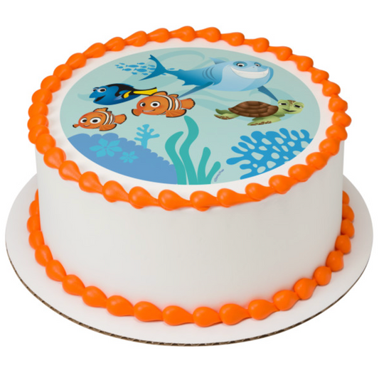 Disney and Pixar Finding Nemo Adventures PhotoCake edible image cake topper processed in Canada
Licensed Finding Nemo edible icing cake topper for birthday cakes
PhotoCake Edible Image Finding Nemo Adventures cake decoration Canada
Finding Nemo ocean themed edible cake topper for kids birthday party
Disney Pixar Finding Nemo icing sheet cake topper with colourful underwater design