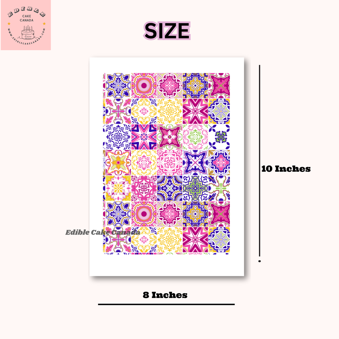 EDIBLE Pink Italian Tile Icing Cake Wrap | Mediterranean Frosting Sheet for Wedding, Birthday & Baby Shower Cakes | 8"x10" Icing Sheet