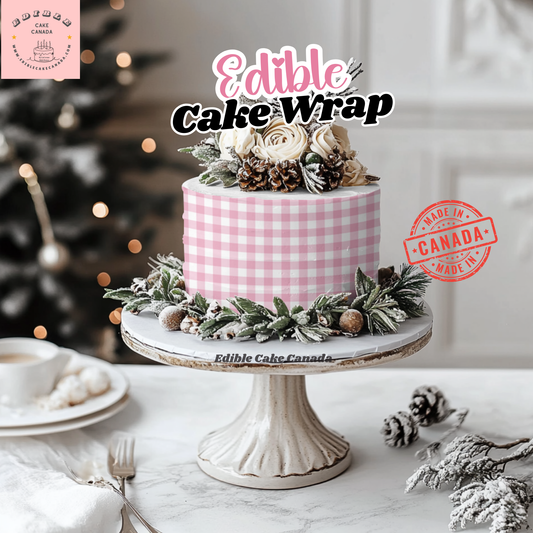 EDIBLE Icing Gingham Cake Wrap | Edible Frosting Paper for Cake strip wrap with checkered pattern | Edible Birthday cake wrap