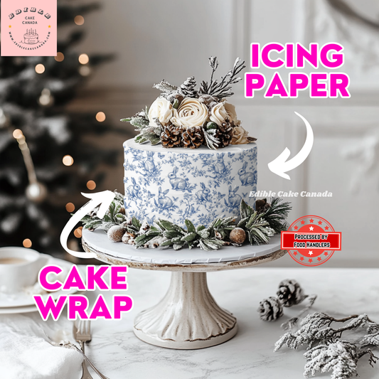 EDIBLE Rabbit Blue Tiles Vintage Icing Cake Wrap | Frosting sheet Vintage Chinoiserie Pattern Cake Wrap |Wedding Baby Shower Birthday topper