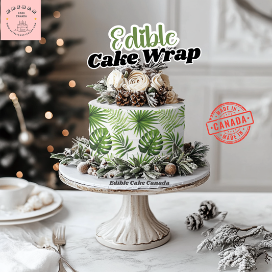 EDIBLE Tropical Leaves Edible Cake Wrap | Green Foliage Pattern Frosting Paper Strips | Edible Cake Decoration Summer, Jungle Themed Cake