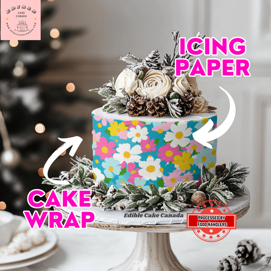 EDIBLE Icing Boho Colourful Flowers Edible Cake Wrap | Edible Floral Cake Decoration | Cake Wrap for Birthdays, Weddings & Garden Parties