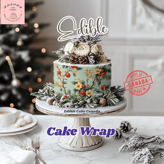 EDIBLE Vintage Christmas Flower Edible Cake Wrap | Festive Floral Icing Sheet for Holiday Cakes | Edible Frosting Paper Wrap Cake Decorating