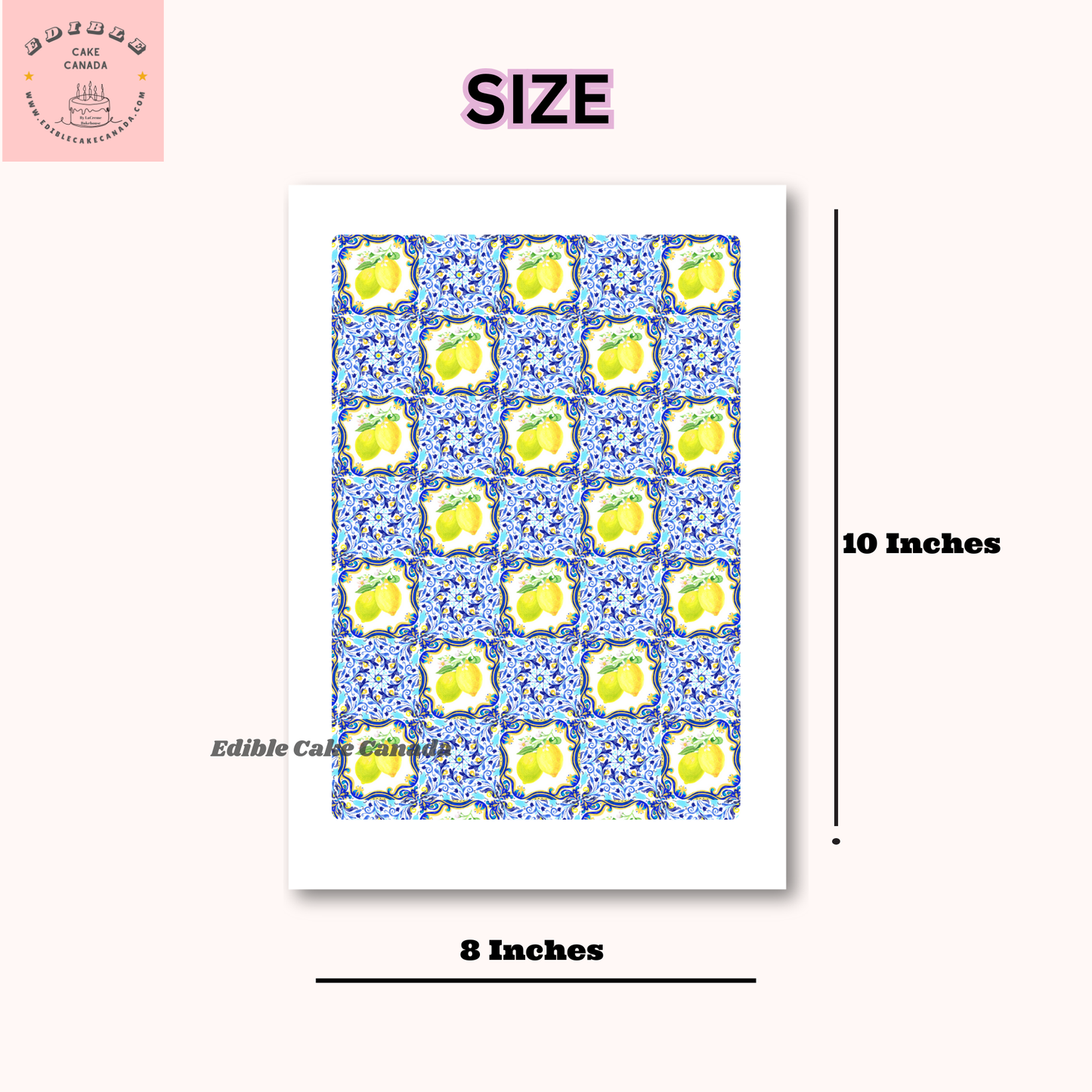 EDIBLE Icing Sheet Cake Wrap | Vintage Lemon Pattern Edible Frosting sheet | Lemons and Blue Blossoms Tile |8" x 10" Edible Frosting Sheet