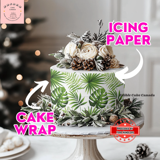 EDIBLE Tropical Leaves Edible Cake Wrap | Green Foliage Pattern Frosting Paper Strips | Edible Cake Decoration Summer, Jungle Themed Cake