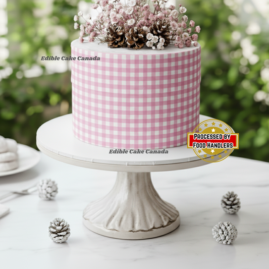 EDIBLE Icing Pink Gingham Cake Wrap | Edible Frosting Paper for Cake strip wrap with checkered pattern | Edible Birthday cake wrap