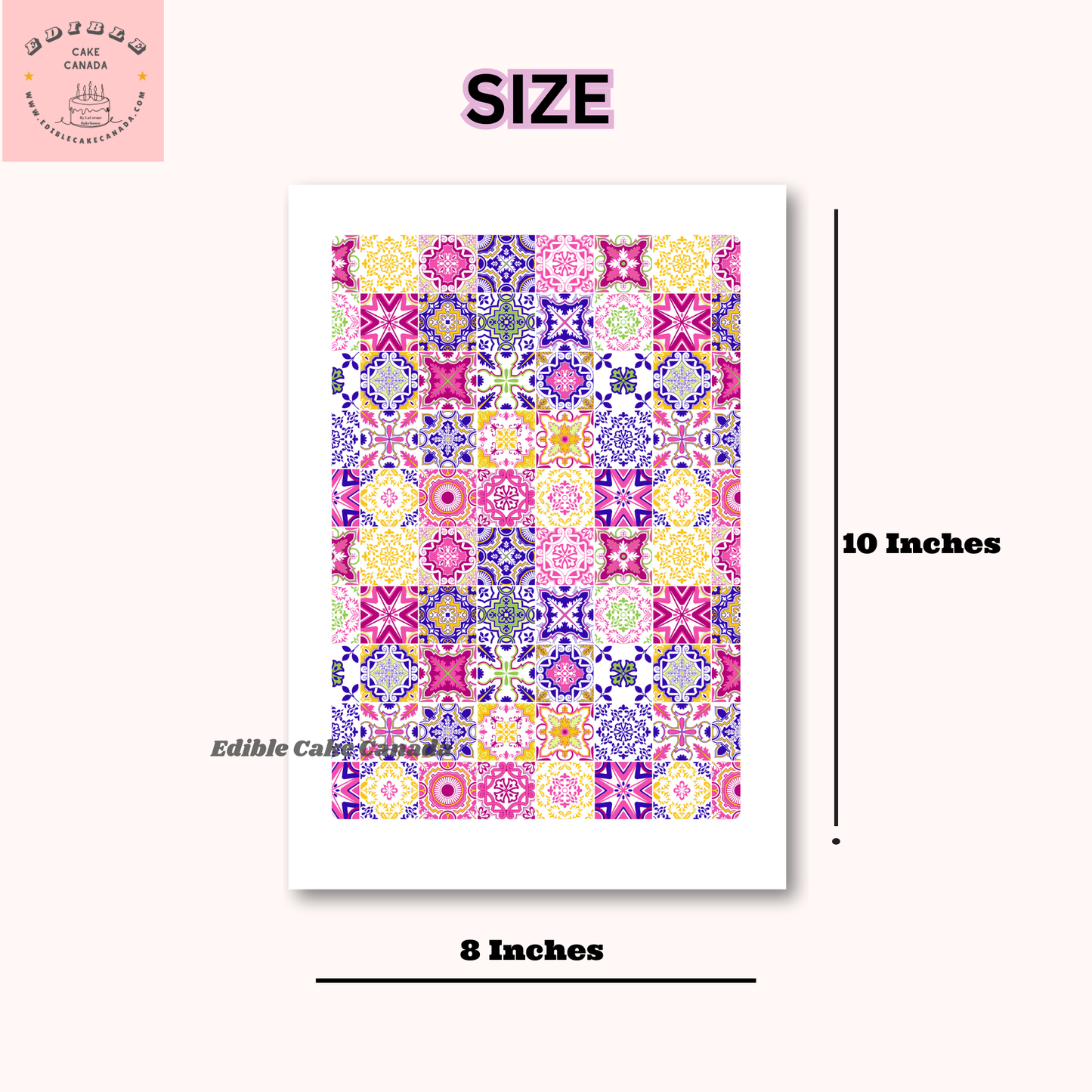 EDIBLE Pink Italian Tile Icing Cake Wrap | Mediterranean Frosting Sheet for Wedding, Birthday & Baby Shower Cakes | 8"x10" Icing Sheet