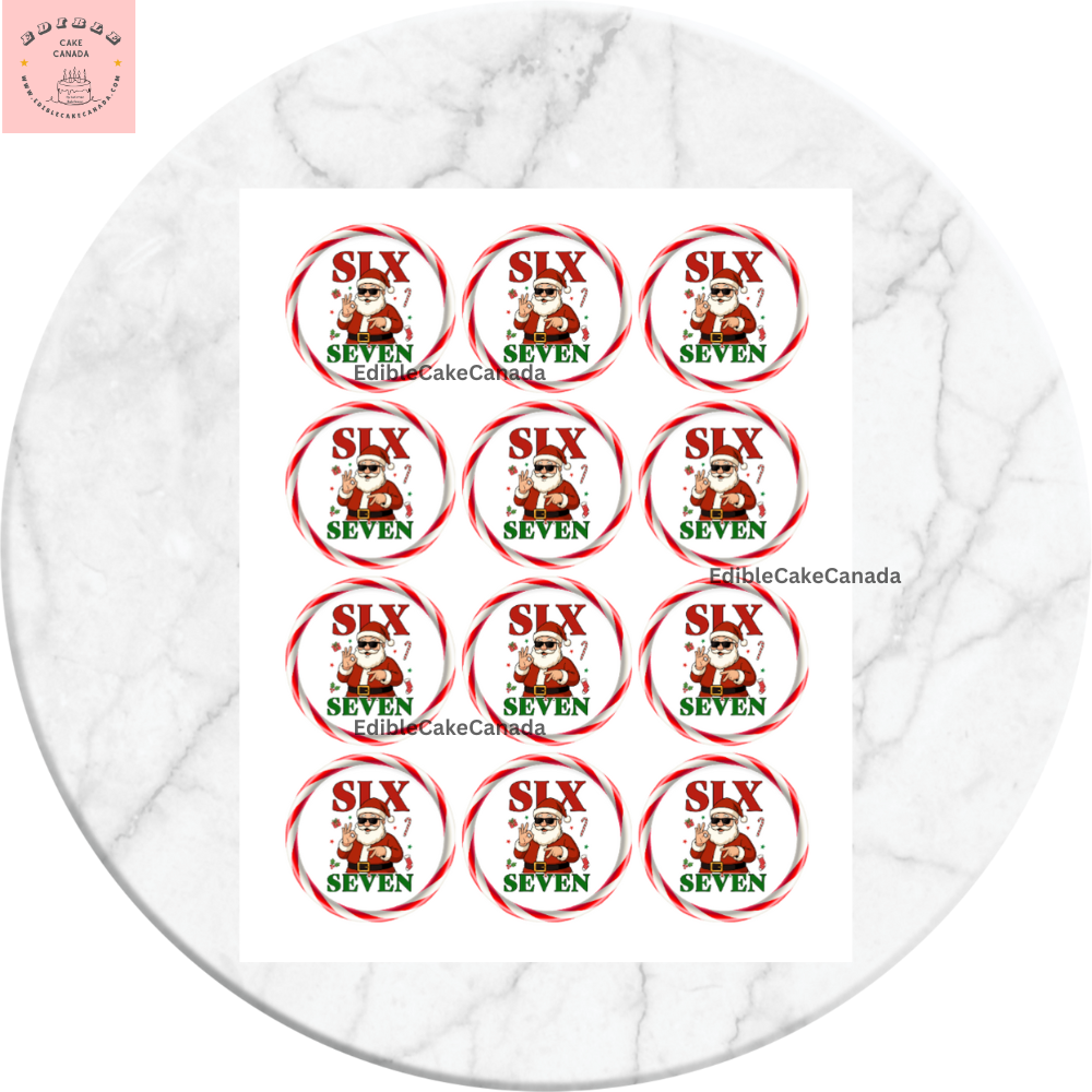 Edible Icing Cake & Cupcake Toppers – 6 7 Santa Claus Christmas Theme -Edible Frosting Sheet