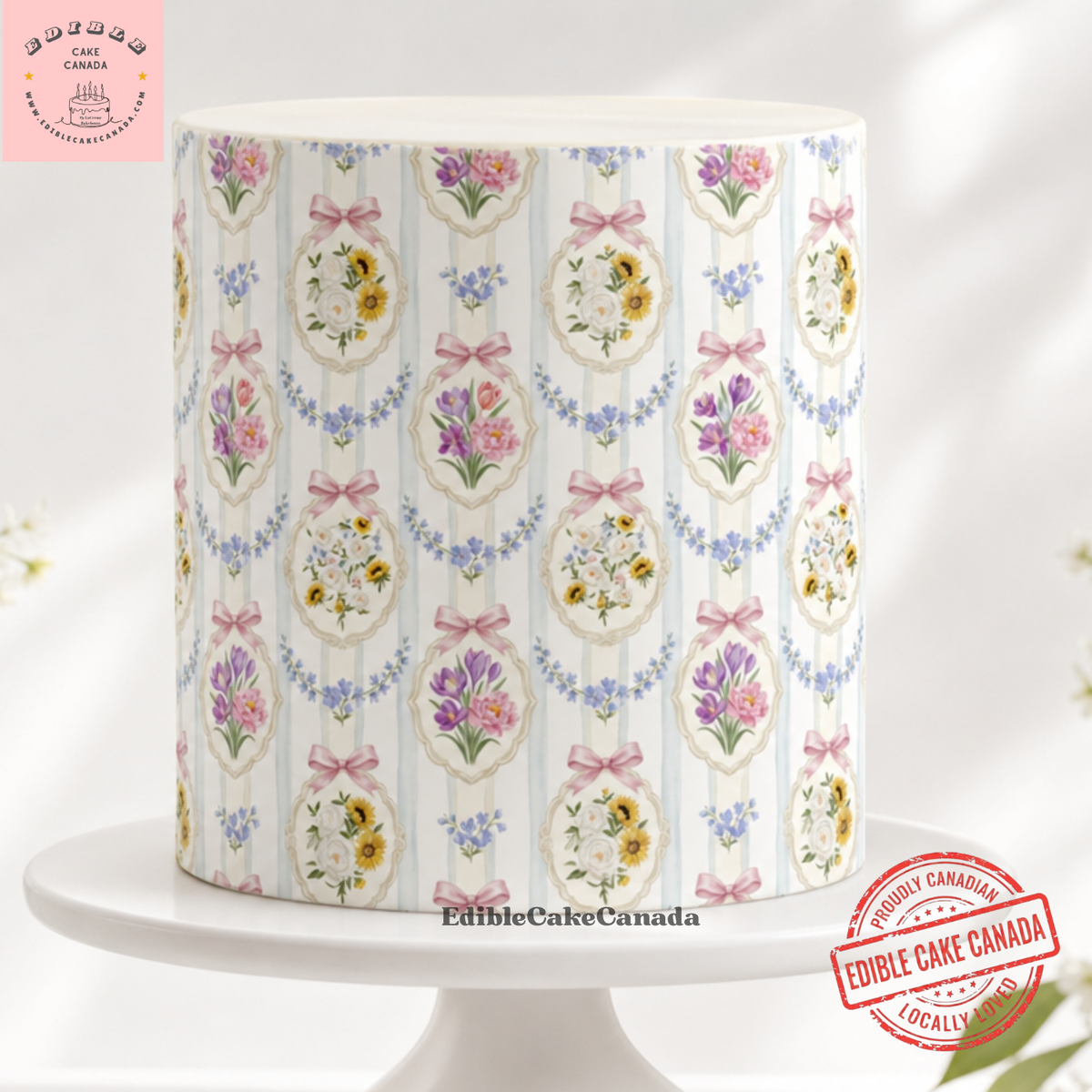 8x10 inch vintage floral stripe French toile edible icing cake wrap