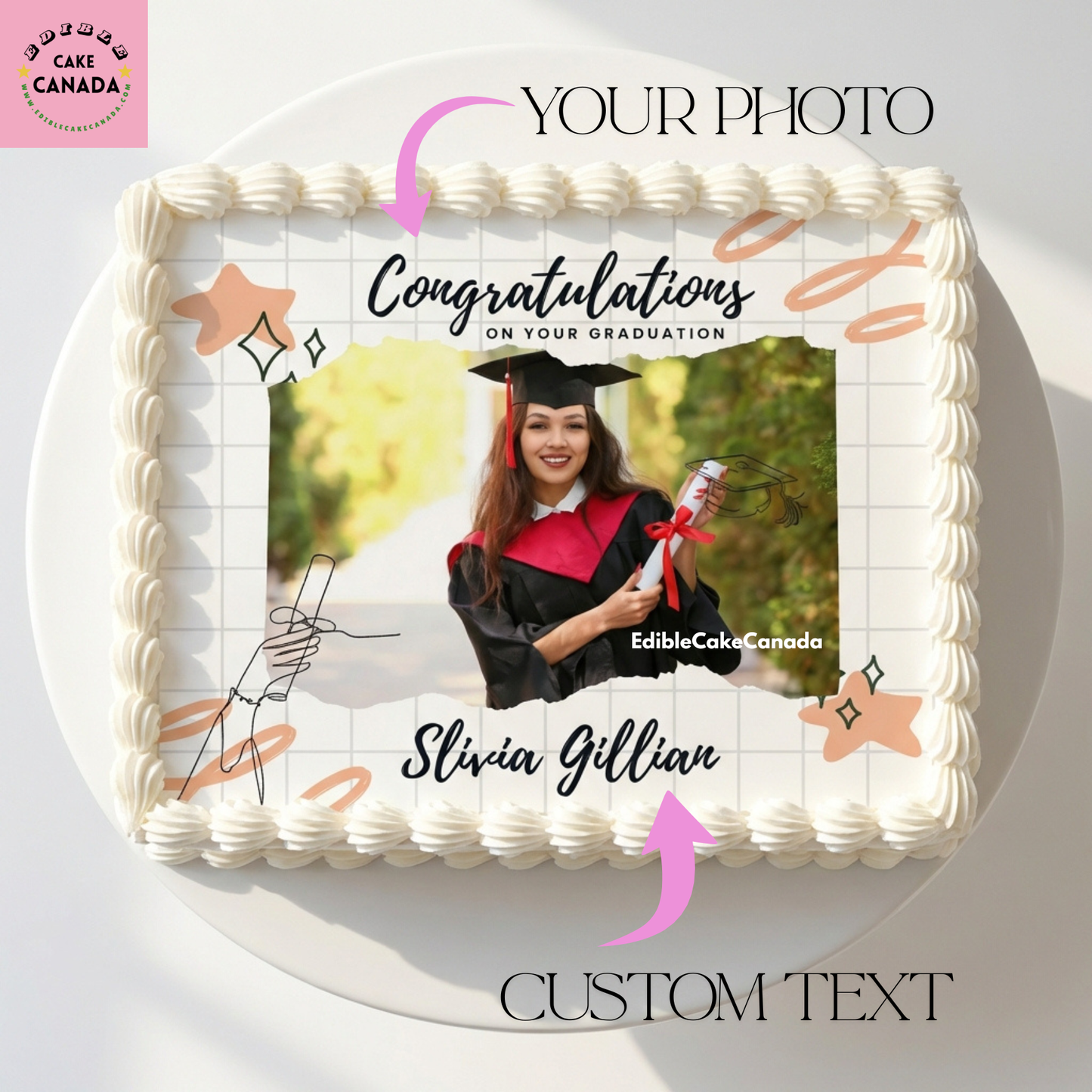 Custom Graduation Edible Cake Topper with Photo & Text – Class of 2026 2027