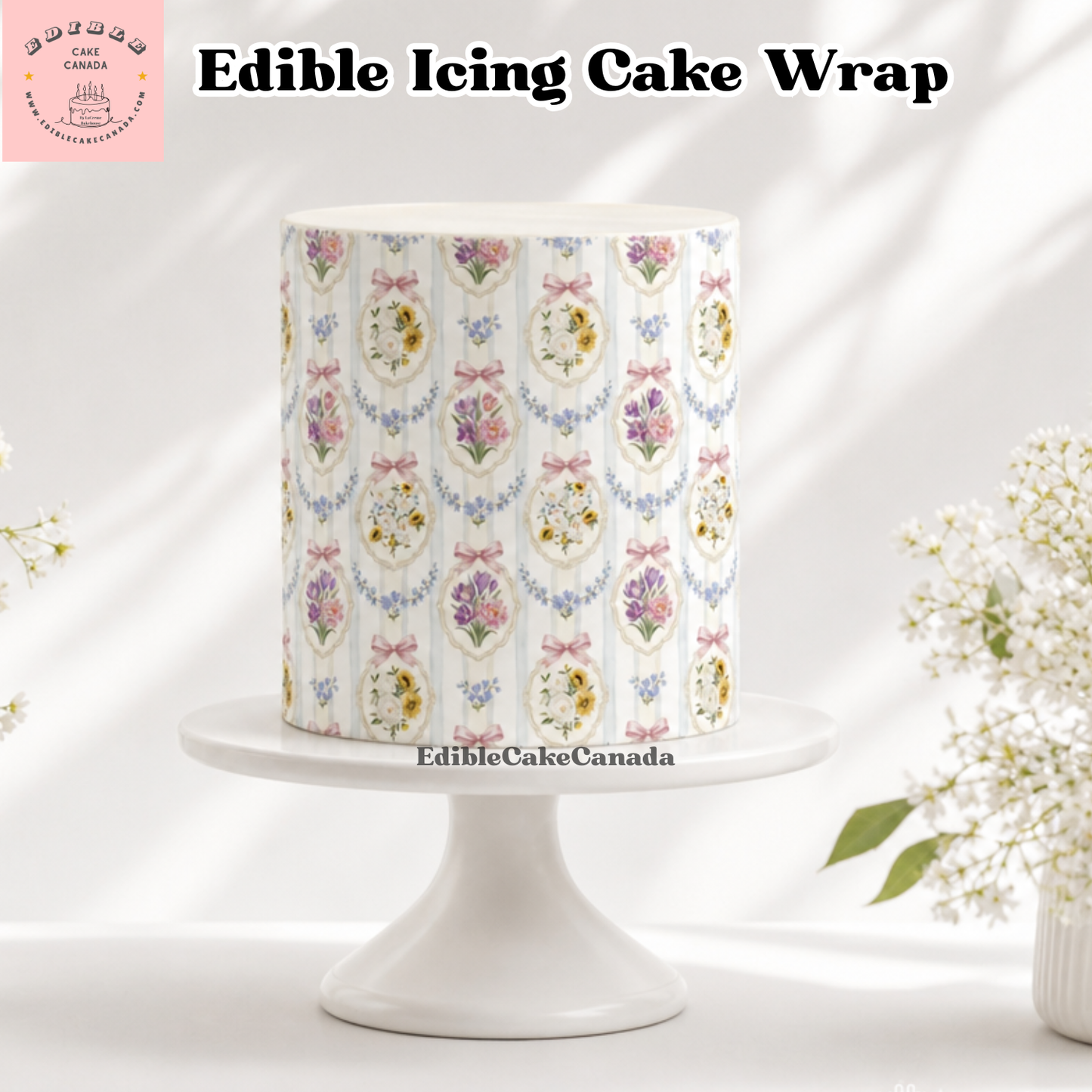 8x10 inch vintage floral stripe French toile edible icing cake wrap