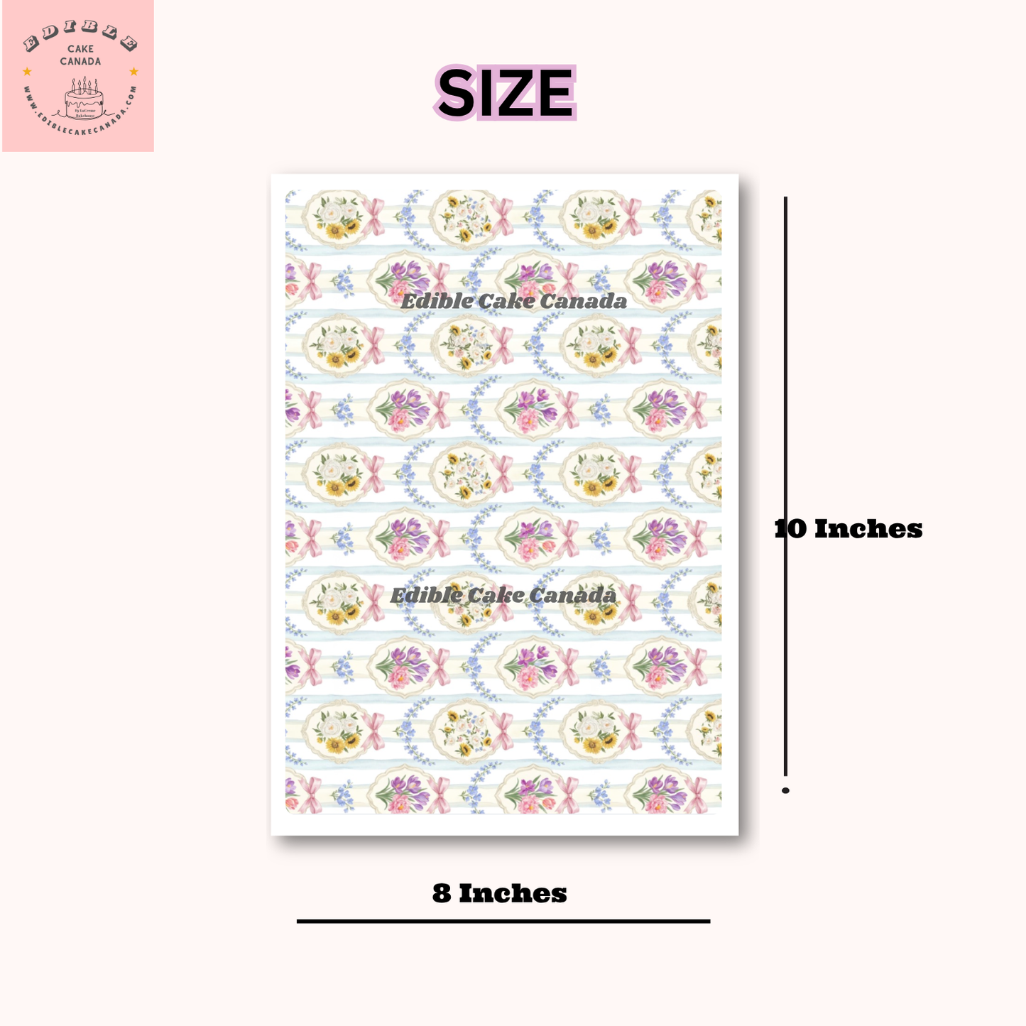 8x10 inch vintage floral stripe French toile edible icing cake wrap