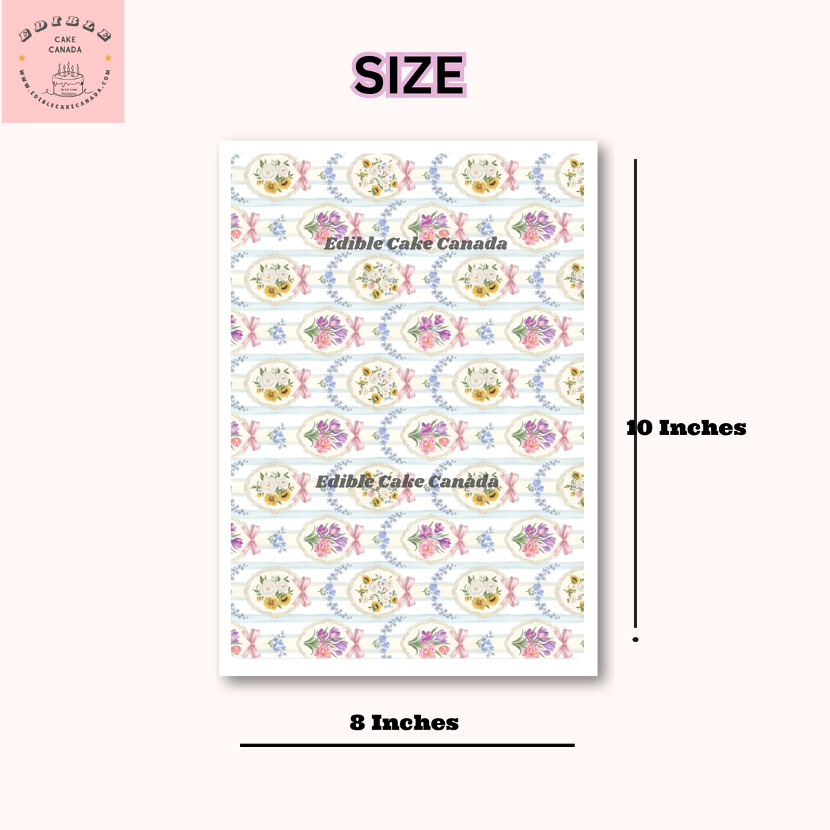 8x10 inch vintage floral stripe French toile edible icing cake wrap