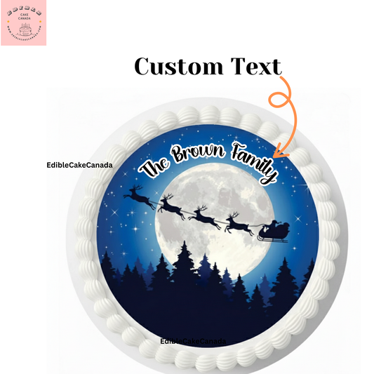 Edible Icing Cake & Cupcake Toppers – Santa Claus & Reindeer Under Moonlit Night Sky – Christmas Theme