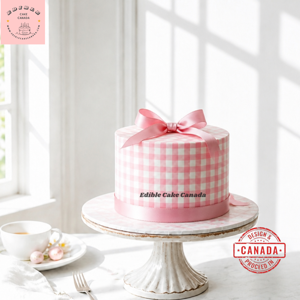 EDIBLE Icing Pink  Gingham Cake Wrap | Edible Frosting Paper for Cake strip wrap with checkered pattern | Edible Birthday cake wrap