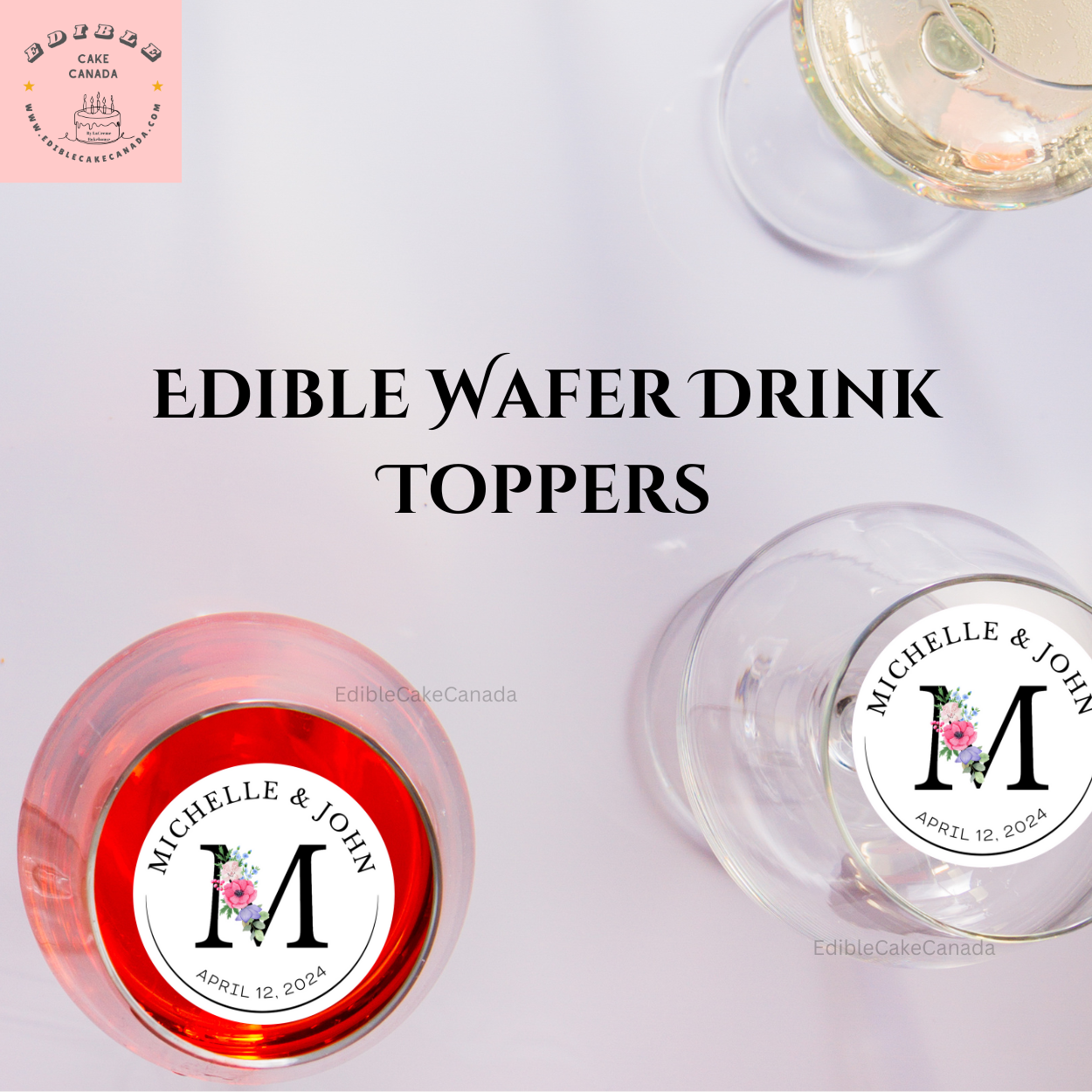 Custom Wedding Initial Wafer Drink Toppers | Precut Edible Drink Toppers for Wedding, Birthday & Cocktail Party